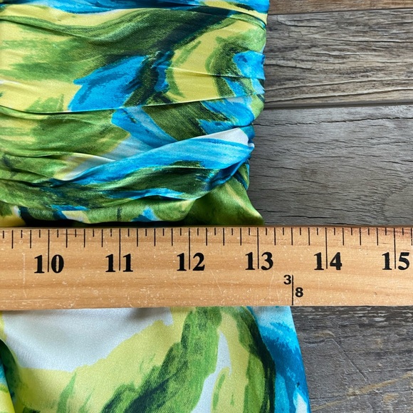 Laundry By Shelly Segal 90s Y2K Satin Strapless Maxi Dress Sz 2 Silky Green Blue - Picture 7 of 11